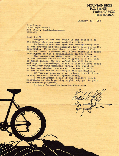 1981 Letter to Geoff Apps